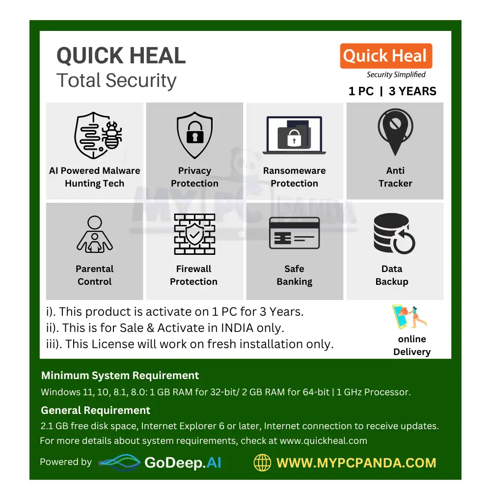 1770122982.Quick Heal Total Security 1 User 3 Year Antivirus Key Price - My PC Panda